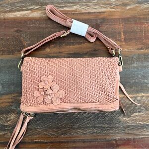 NWT Sundance Daisy Woven Leather Crossbody Dusty Pink Boho Bag